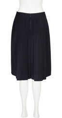 1980s Chainlink Black Wool Gabardine Pleated Skirt