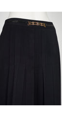 1980s Chainlink Black Wool Gabardine Pleated Skirt