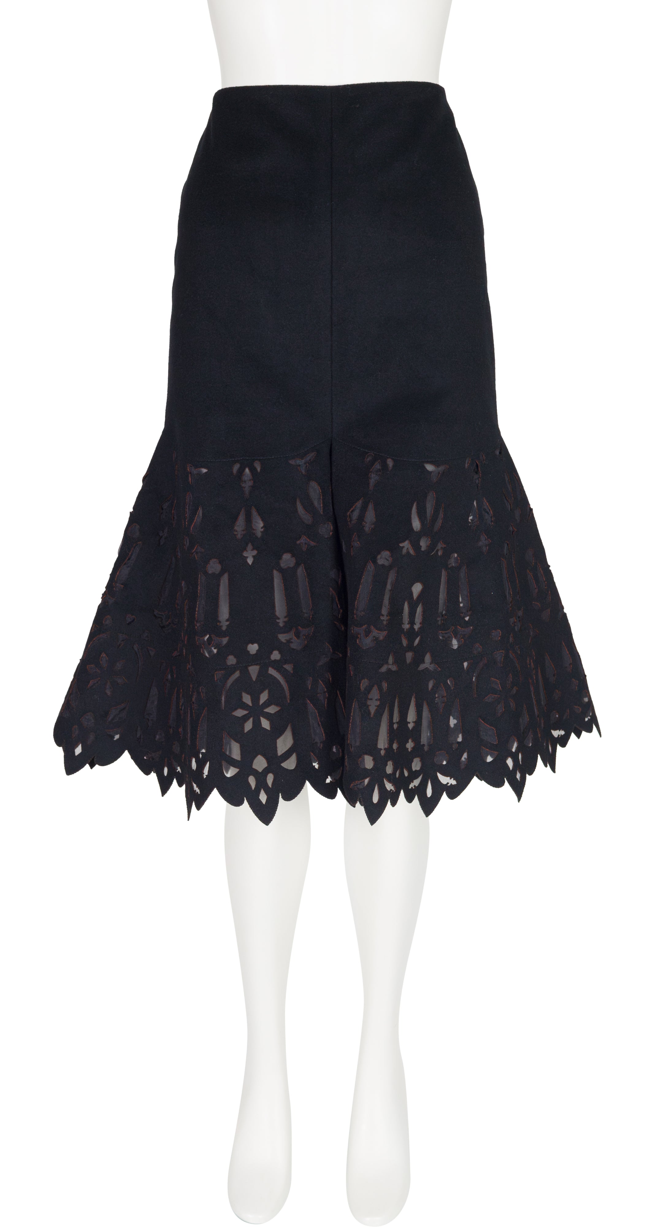 2004 Pre-Fall Black Wool Laser Cut Mermaid Skirt