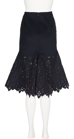 2004 Pre-Fall Black Wool Laser Cut Mermaid Skirt