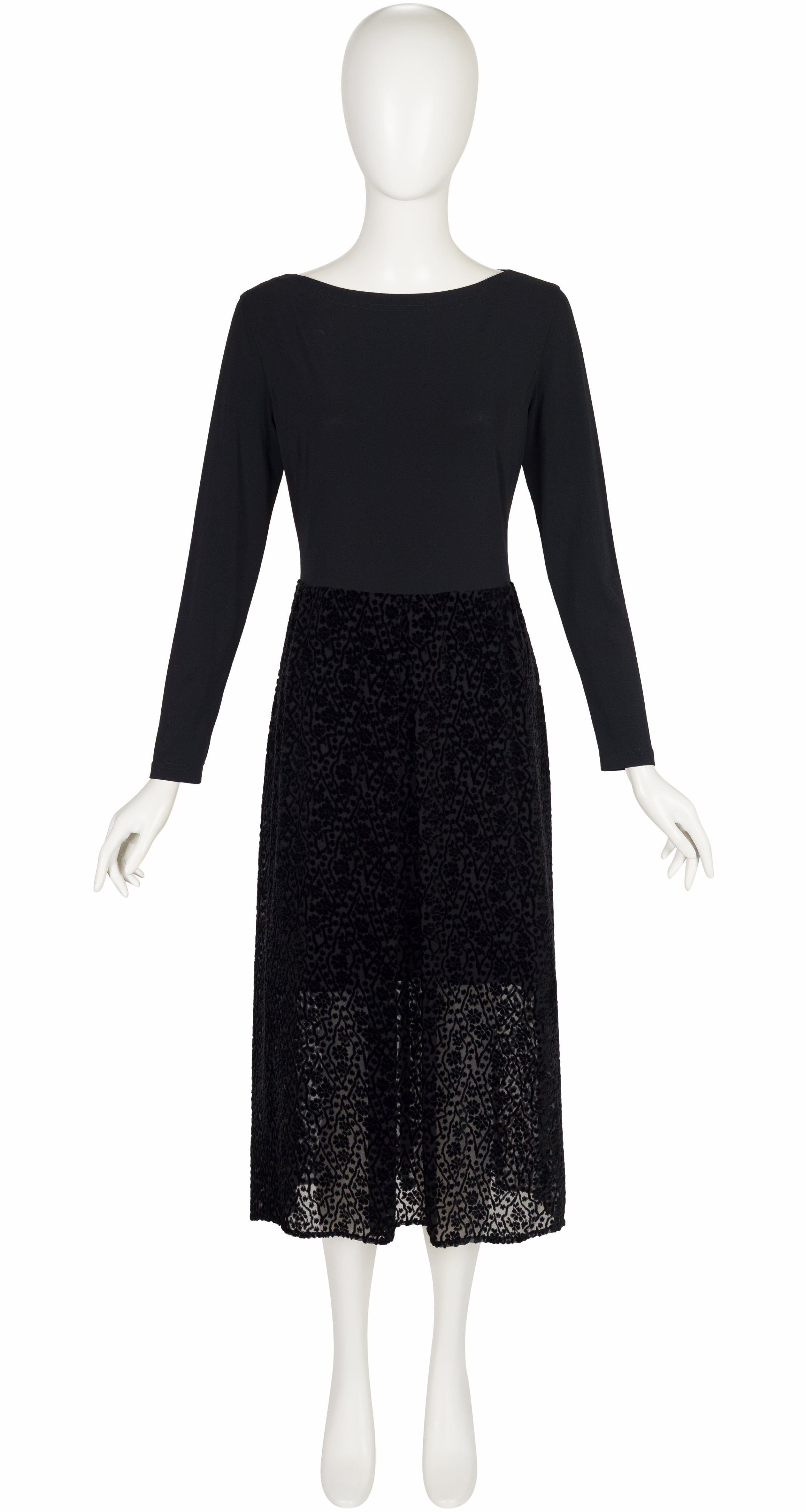 1996-97 F/W Black Floral Devoré Velvet Maxi Dress