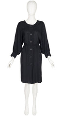 1980s Black Linen Dolman Sleeve Peasant Dress