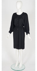 1980s Black Linen Dolman Sleeve Peasant Dress