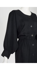 1980s Black Linen Dolman Sleeve Peasant Dress
