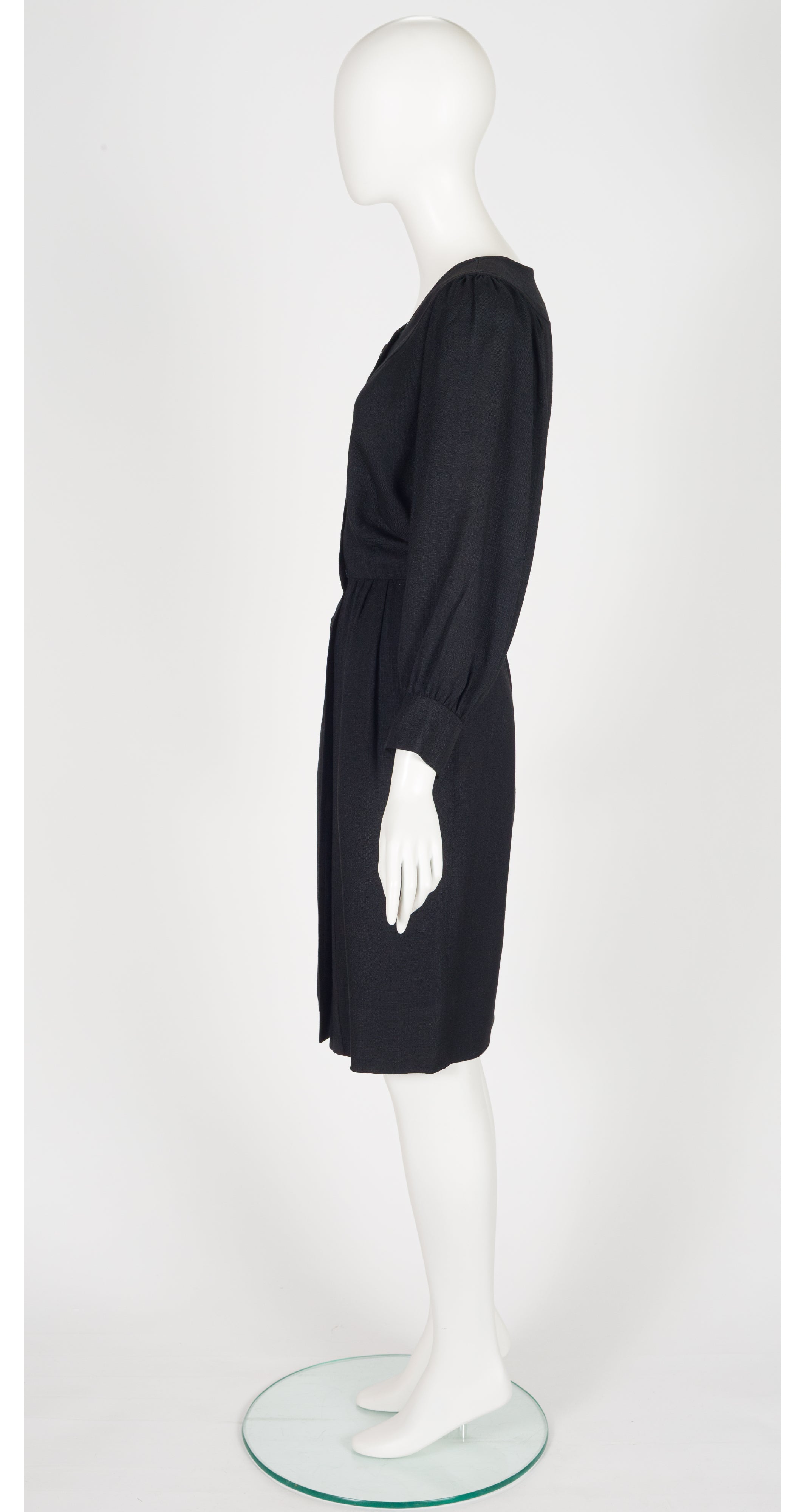1980s Black Linen Dolman Sleeve Peasant Dress