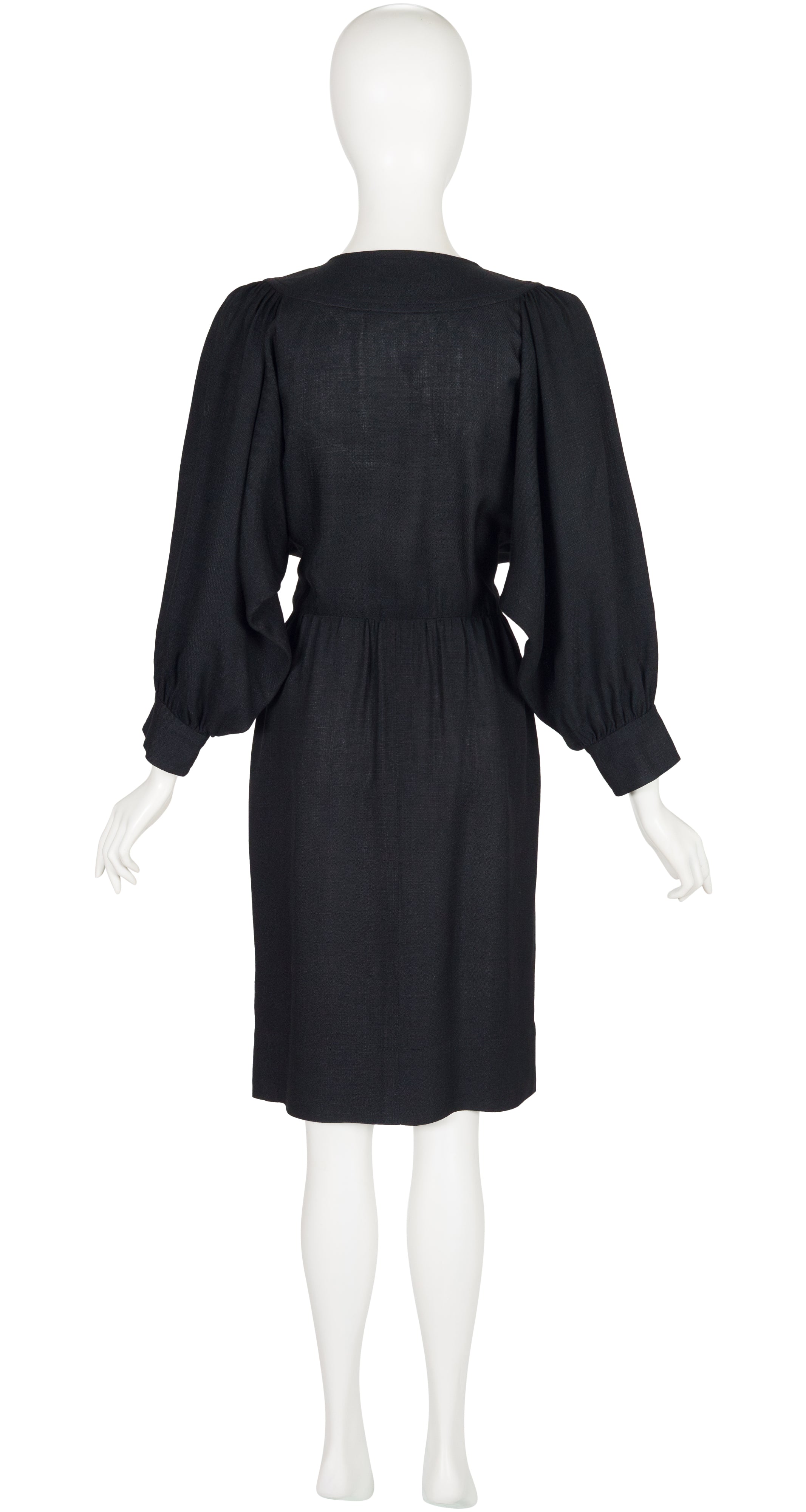 1980s Black Linen Dolman Sleeve Peasant Dress