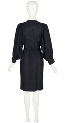 1980s Black Linen Dolman Sleeve Peasant Dress