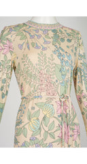 1970s Pastel Floral Berry Print Silk Jersey Maxi Dress