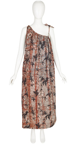 1977 S/S Batik Print Cotton One-Shoulder Maxi Dress