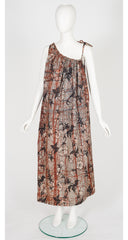 1977 S/S Batik Print Cotton One-Shoulder Maxi Dress