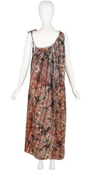1977 S/S Batik Print Cotton One-Shoulder Maxi Dress
