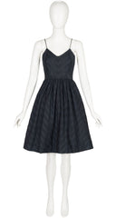 1970s Black Chevron Cotton Fit & Flare Sleeveless Dress