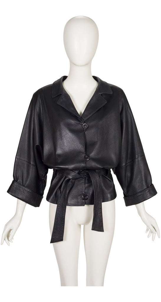 Guy Laroche 1980s Black Leather Dolman Sleeve Blouson Jacket