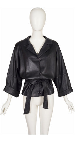 1980s Black Leather Dolman Sleeve Blouson Jacket