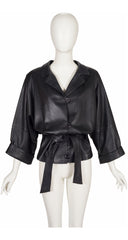 1980s Black Leather Dolman Sleeve Blouson Jacket