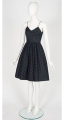 1970s Black Chevron Cotton Fit & Flare Sleeveless Dress