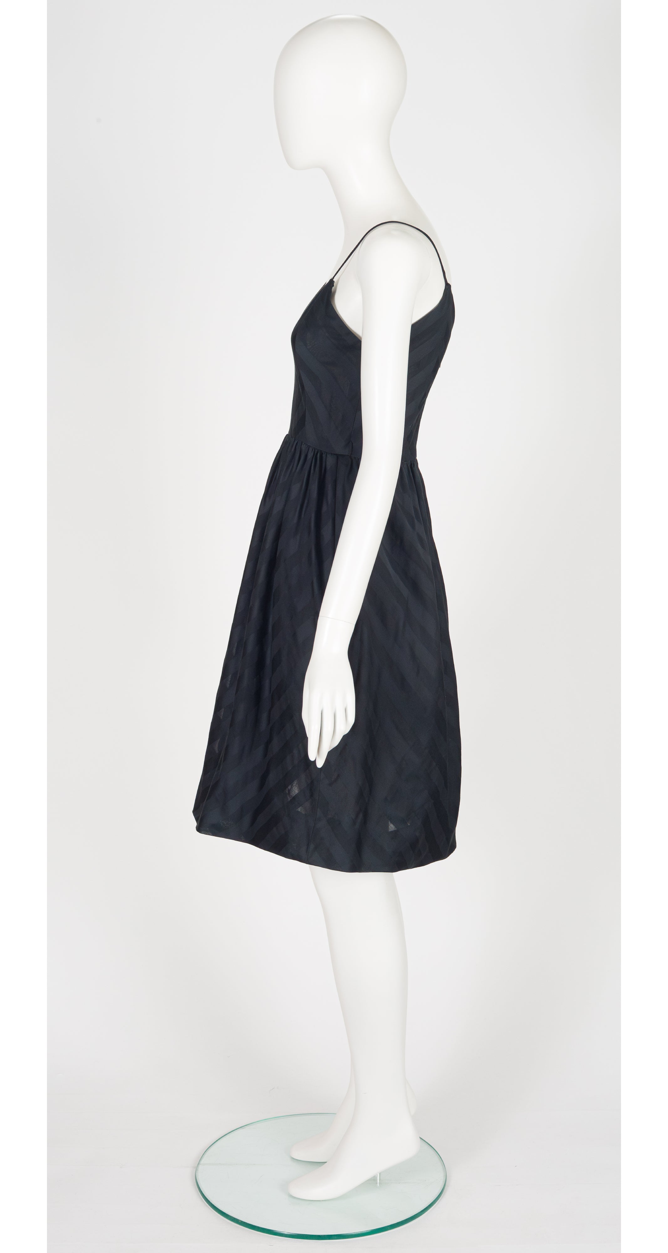 1970s Black Chevron Cotton Fit & Flare Sleeveless Dress