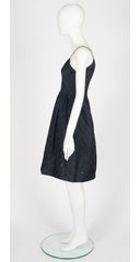 1970s Black Chevron Cotton Fit & Flare Sleeveless Dress