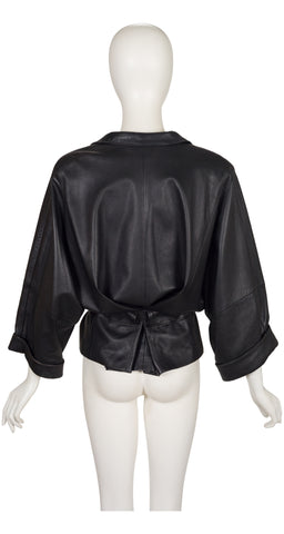 1980s Black Leather Dolman Sleeve Blouson Jacket