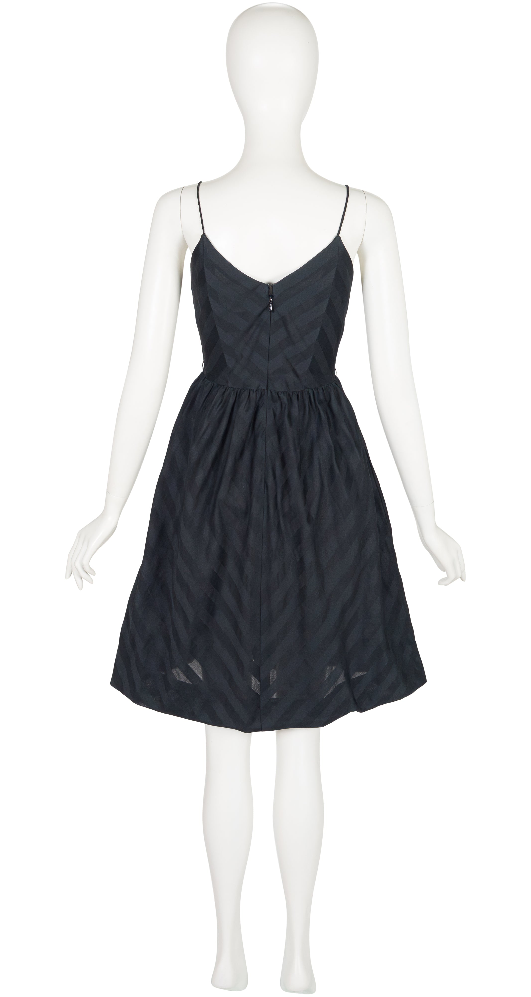 1970s Black Chevron Cotton Fit & Flare Sleeveless Dress