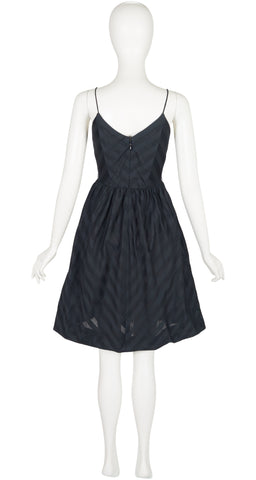 1970s Black Chevron Cotton Fit & Flare Sleeveless Dress