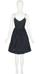 1970s Black Chevron Cotton Fit & Flare Sleeveless Dress
