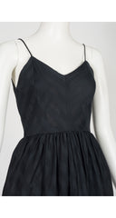 1970s Black Chevron Cotton Fit & Flare Sleeveless Dress