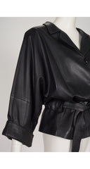 1980s Black Leather Dolman Sleeve Blouson Jacket