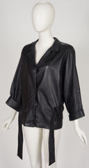 1980s Black Leather Dolman Sleeve Blouson Jacket