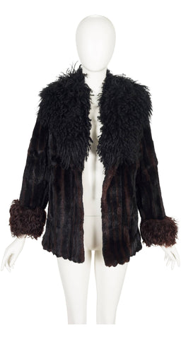 1970s Black & Brown Mongolian Lamb Fur Jacket