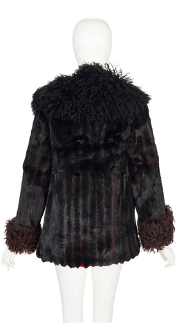 1970s Black & Brown Mongolian Lamb Fur Jacket