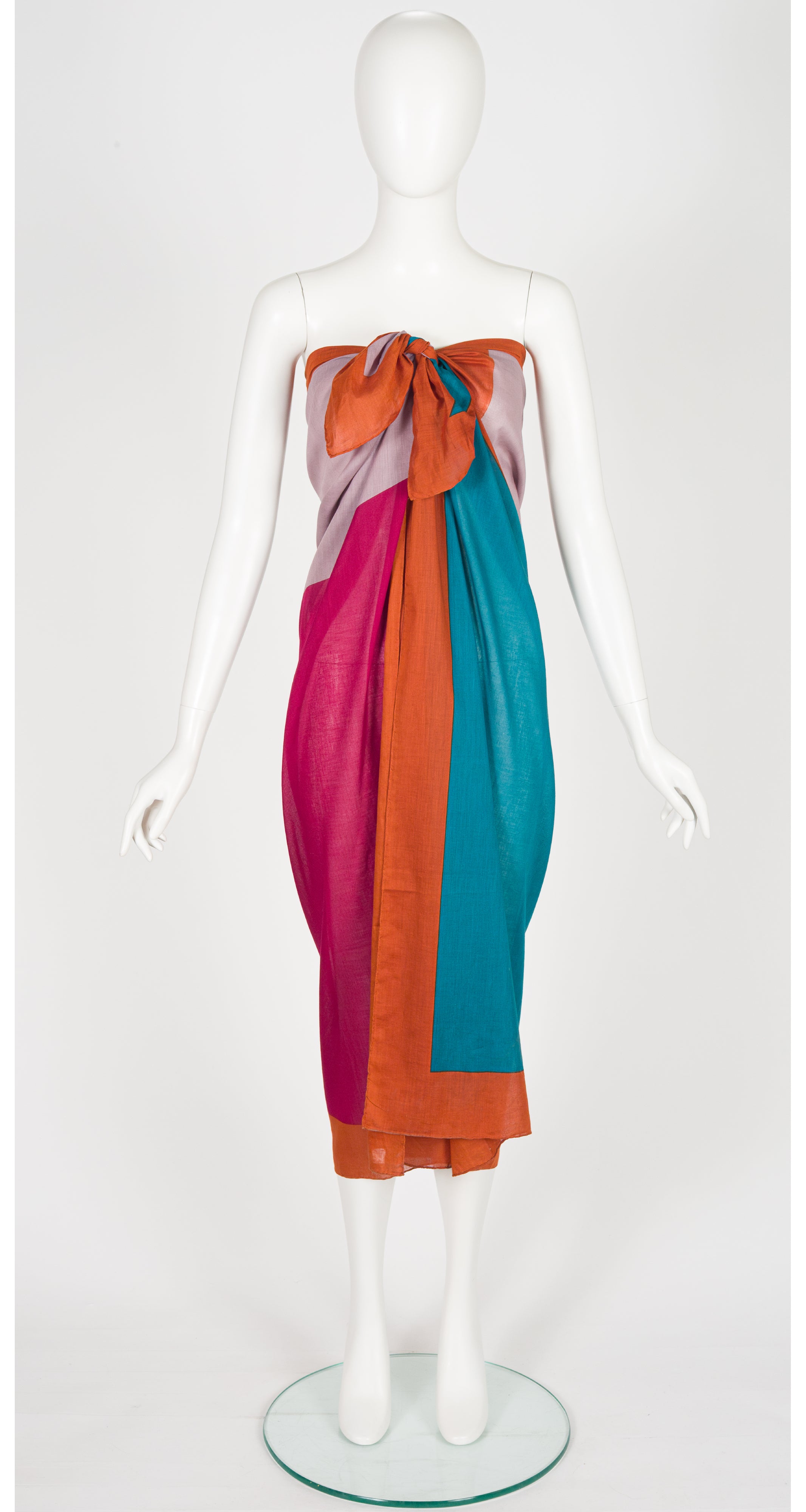 1980s Color Block Cotton Beach Pareo Wrap