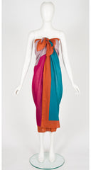 1980s Color Block Cotton Beach Pareo Wrap
