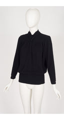 1970s Swiss Dot Black Cashmere Knit Sweater