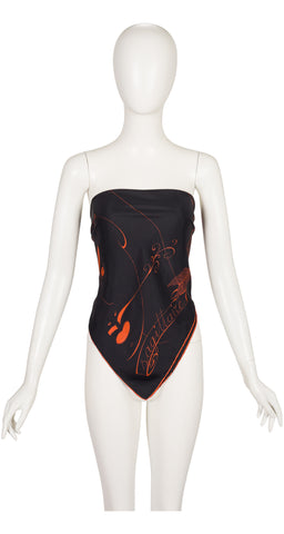 1950s "Le Zodiaque" Orange & Black Silk Twill Scarf