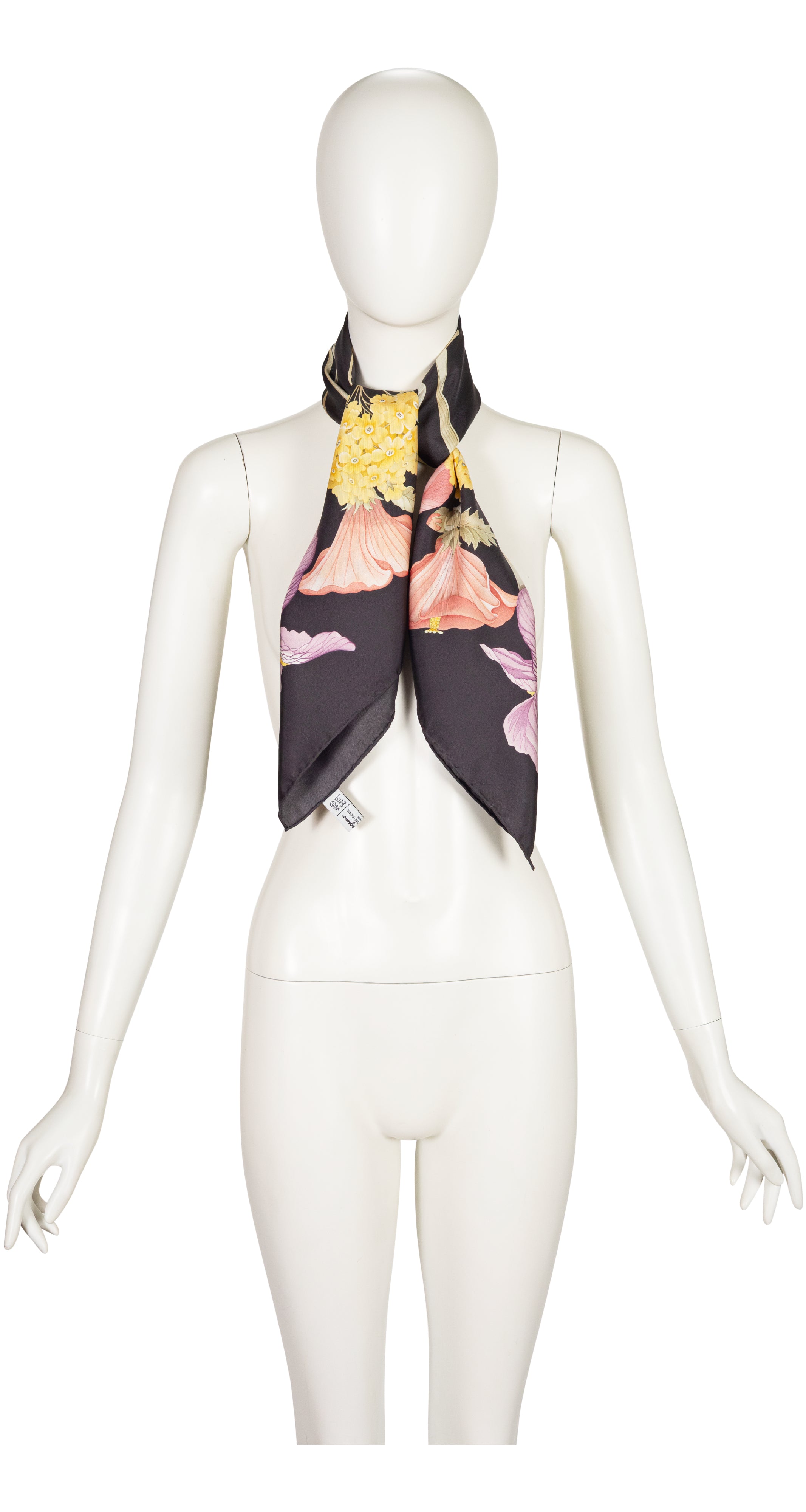 1990s Floral Pastel & Gray Silk Twill Scarf