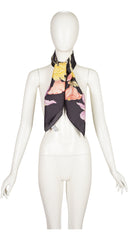 1990s Floral Pastel & Gray Silk Twill Scarf