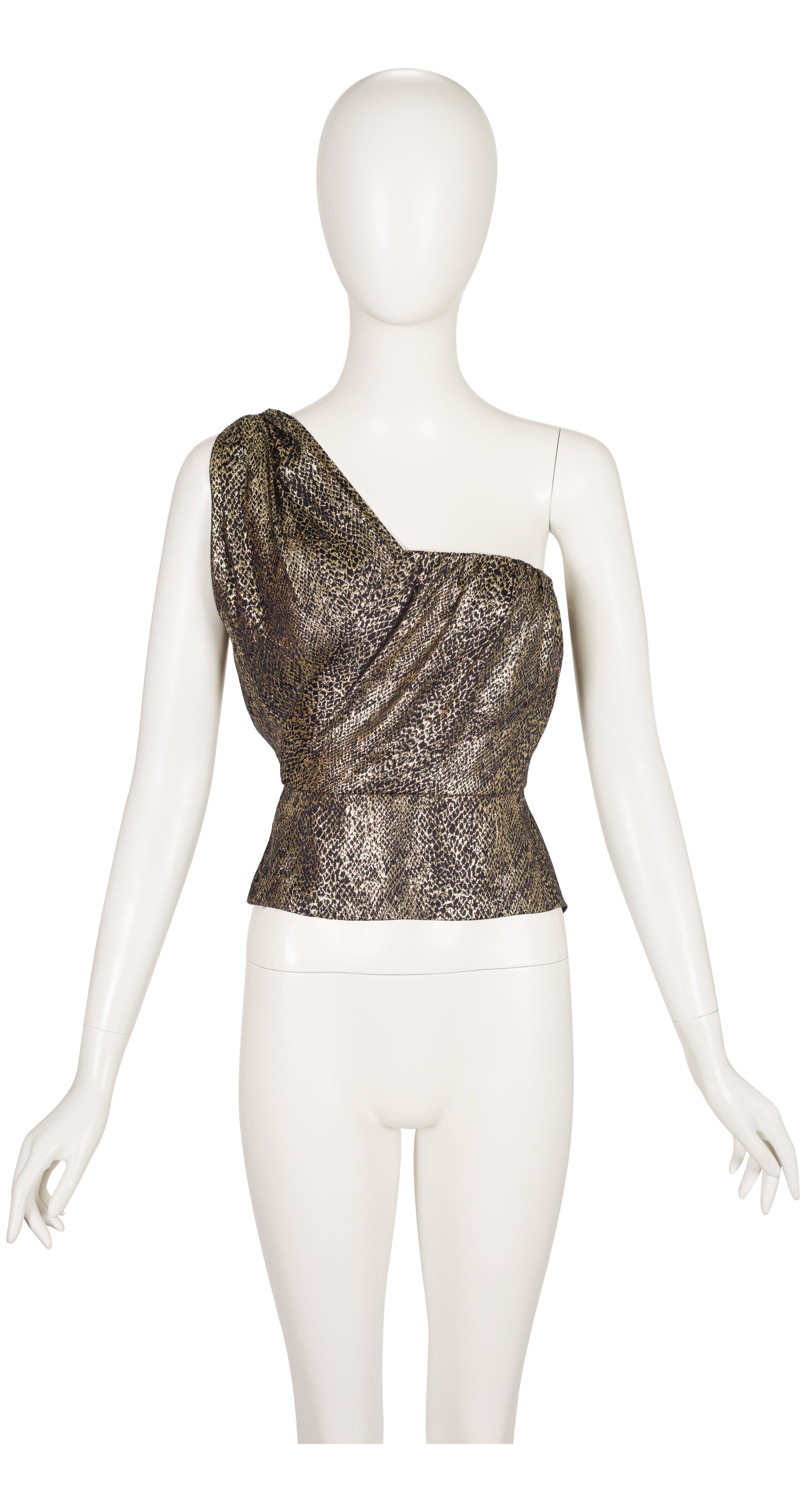 1986-87 F/W Gold Metallic Snake Print One-Shoulder Top