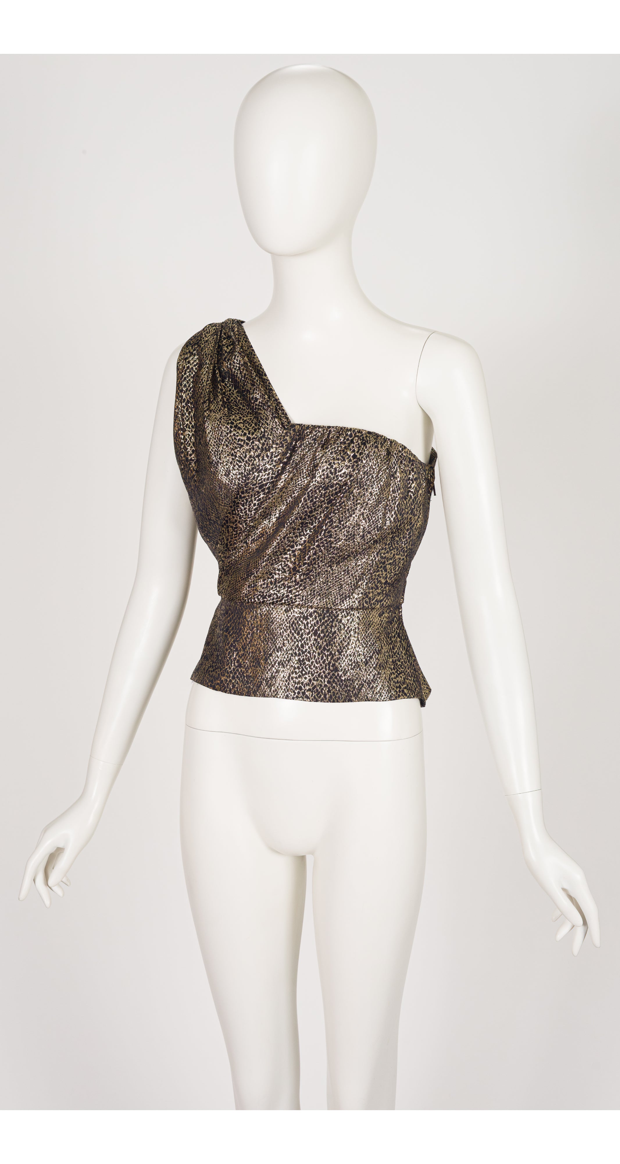 1986-87 F/W Gold Metallic Snake Print One-Shoulder Top