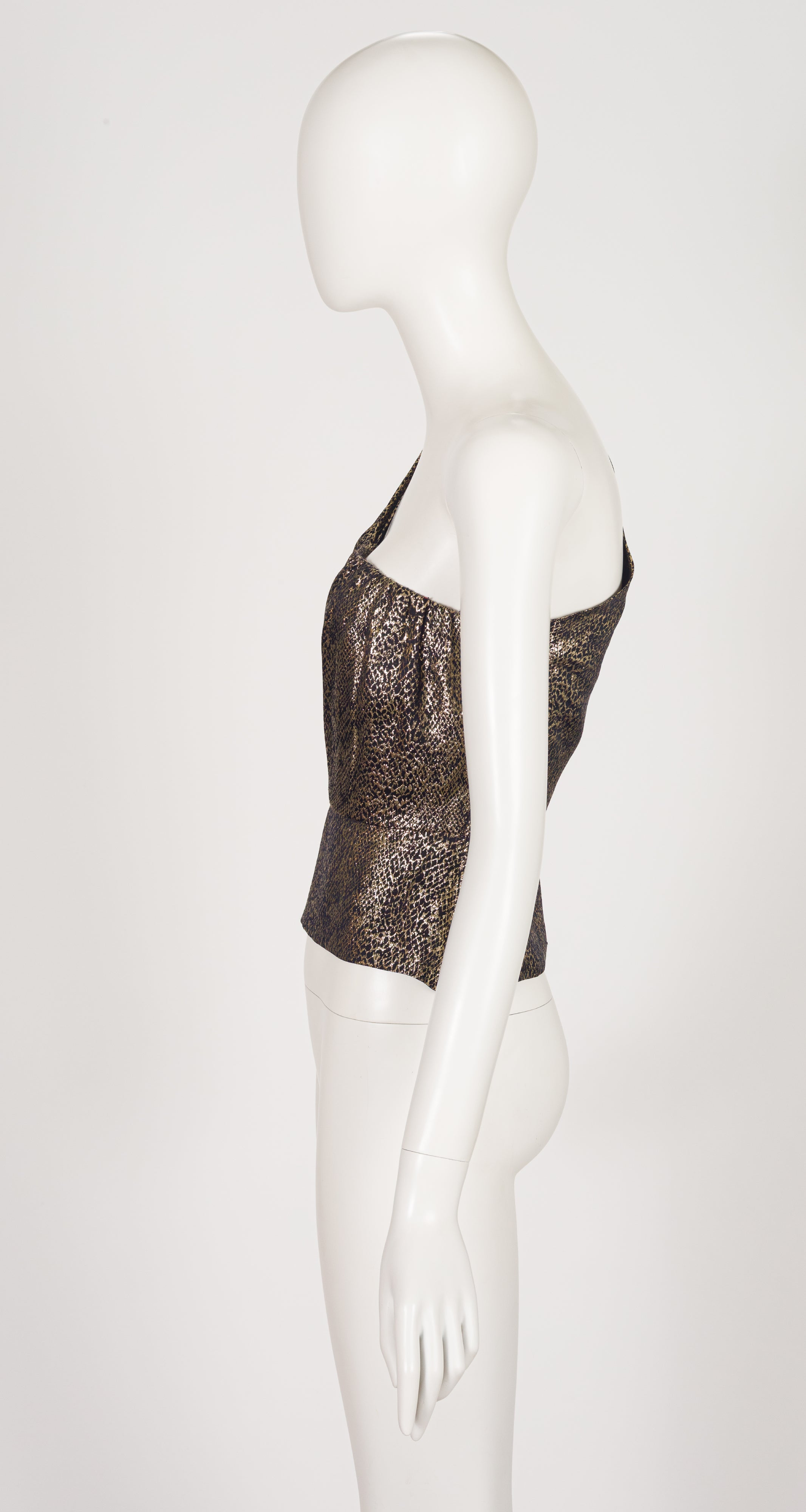 1986-87 F/W Gold Metallic Snake Print One-Shoulder Top