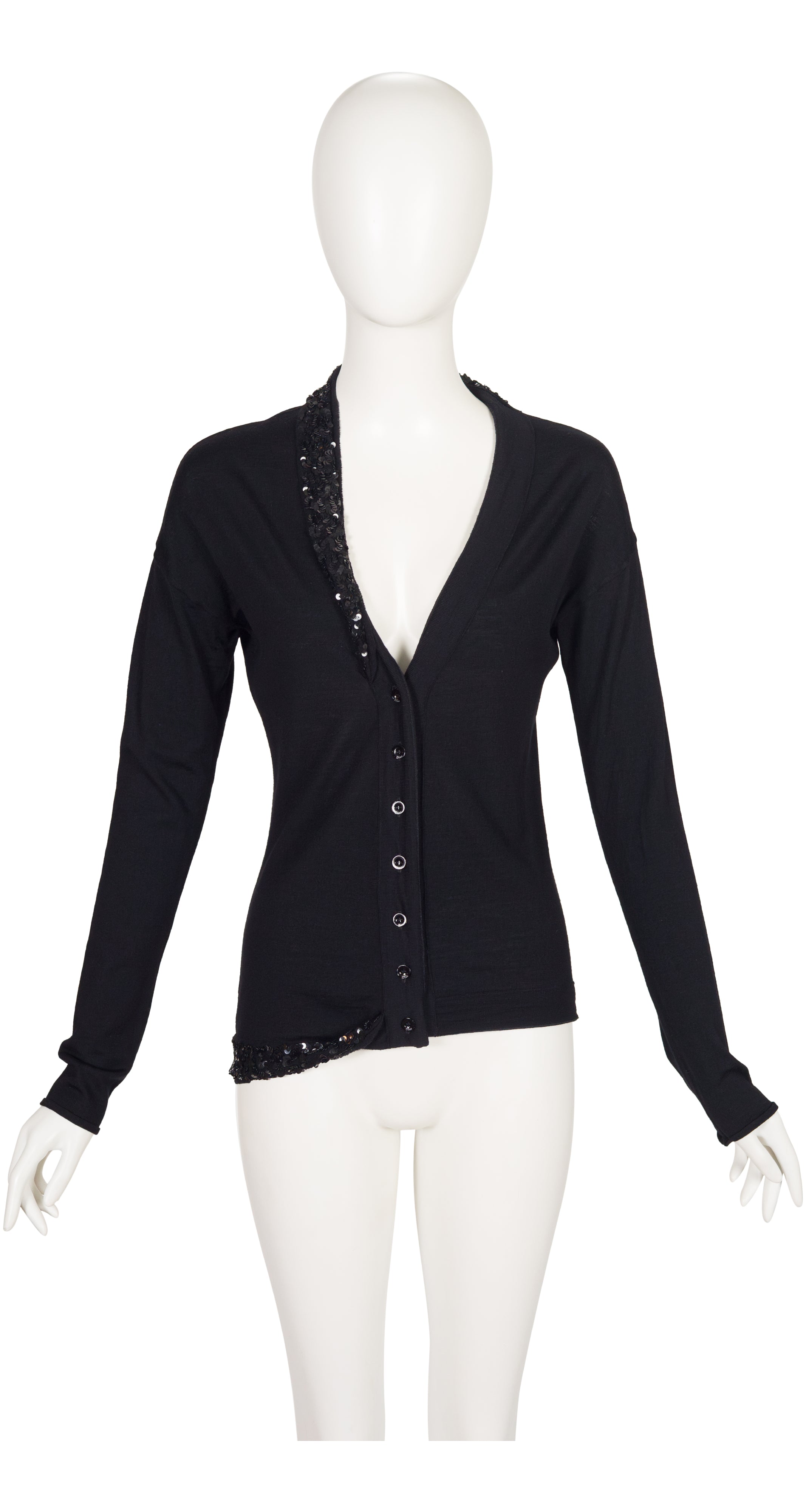 2006 Sequin Black Wool Knit Asymmetrical Cardigan