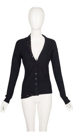2006 Sequin Black Wool Knit Asymmetrical Cardigan