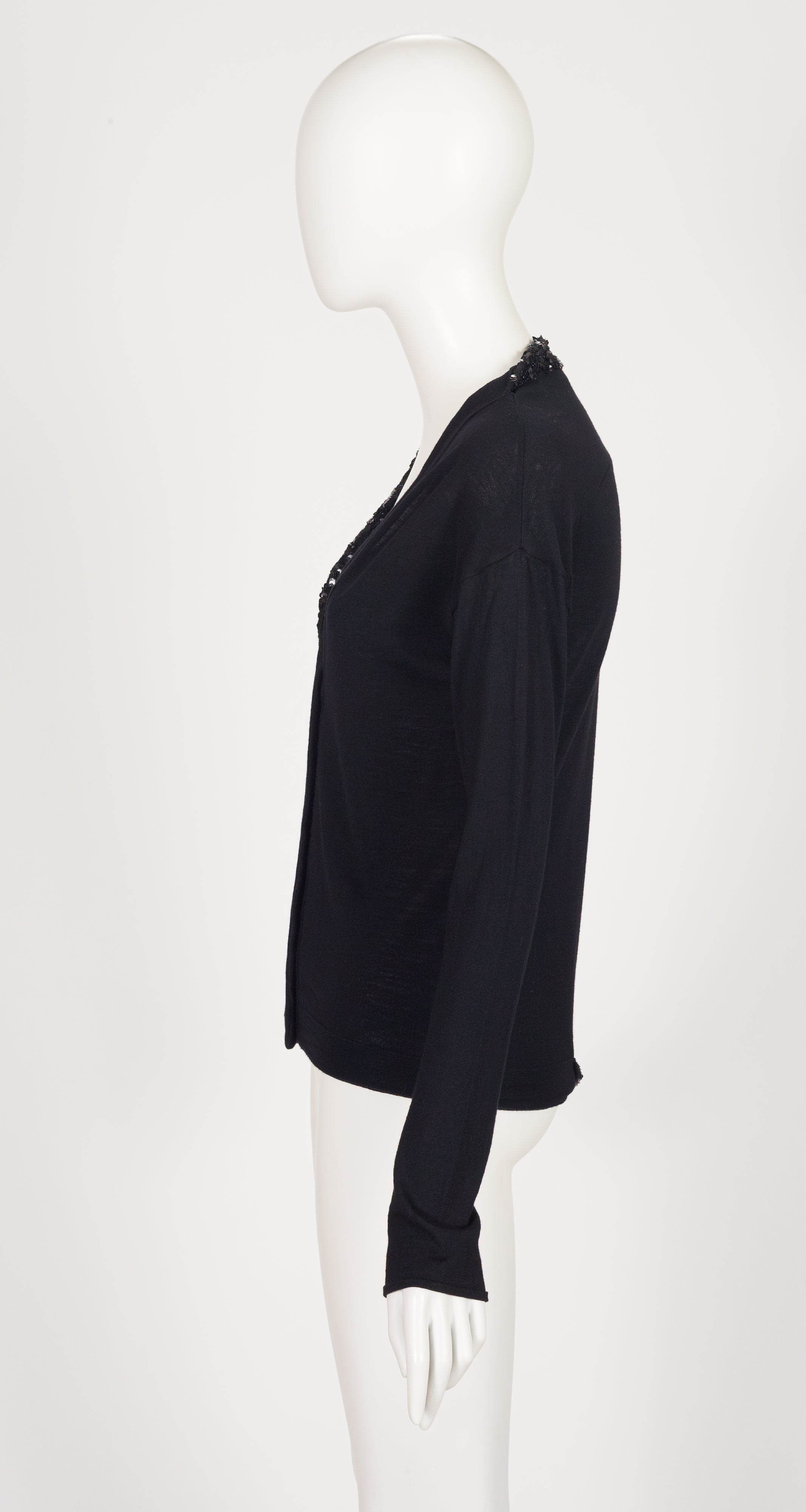 2006 Sequin Black Wool Knit Asymmetrical Cardigan