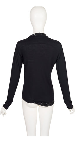 2006 Sequin Black Wool Knit Asymmetrical Cardigan