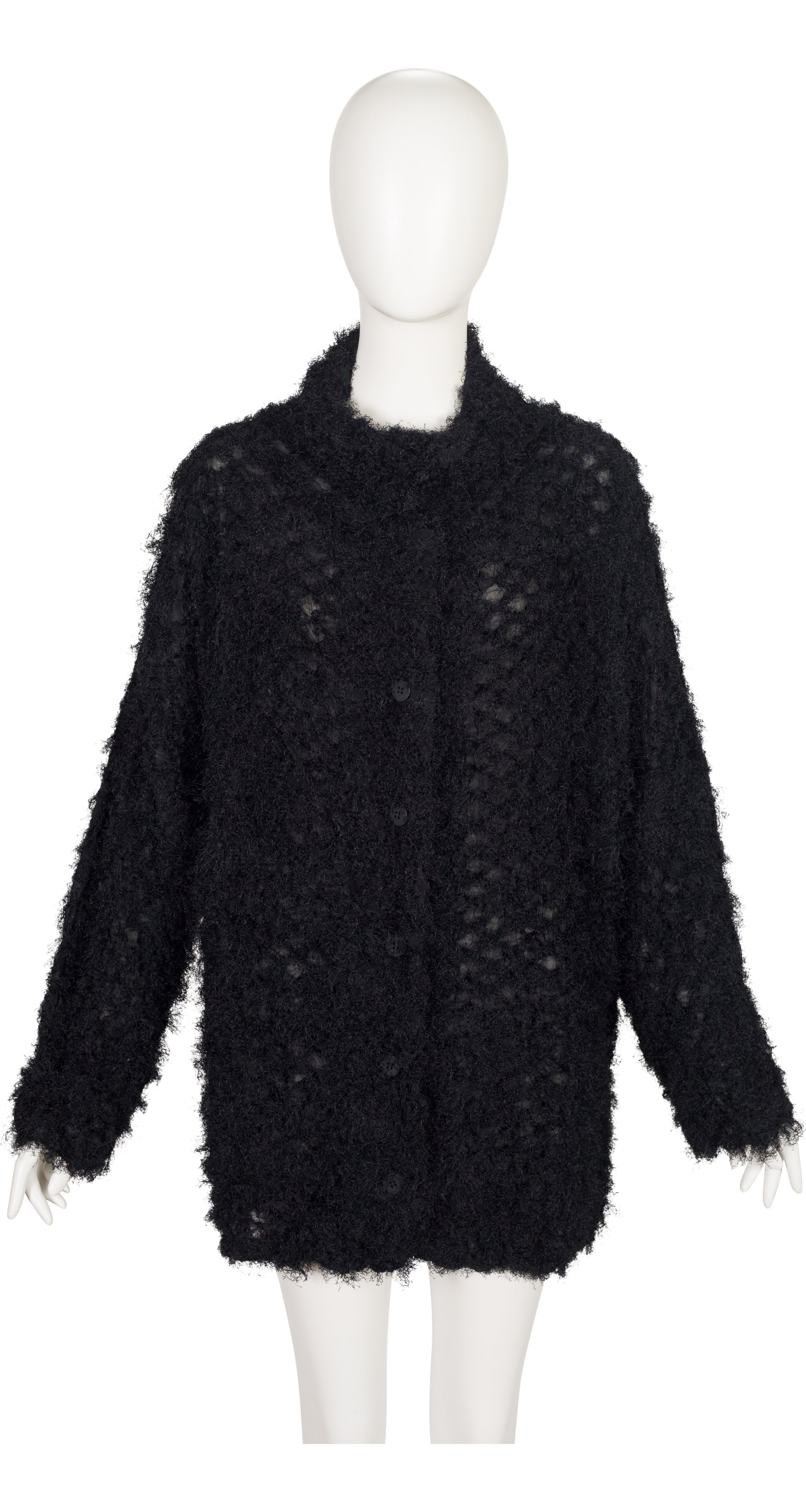 2018 Black Shaggy Pleats Oversized Cardigan