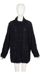 2018 Black Shaggy Pleats Oversized Cardigan