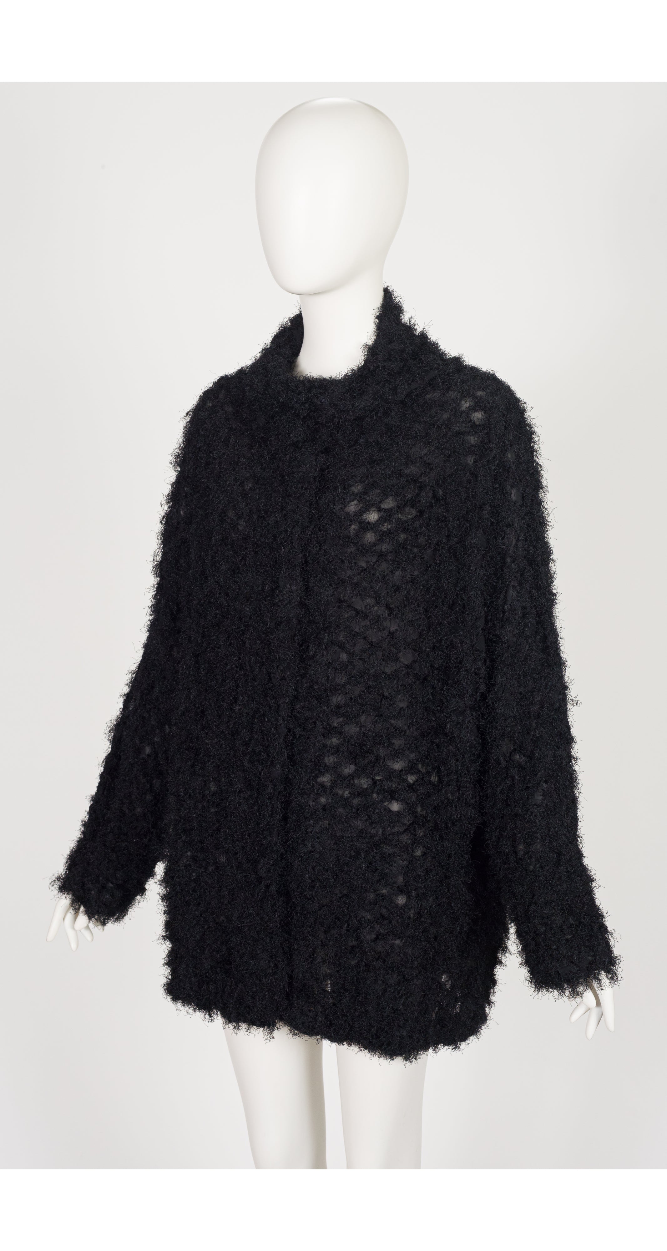 2018 Black Shaggy Pleats Oversized Cardigan