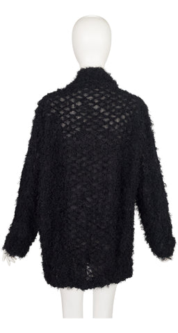 2018 Black Shaggy Pleats Oversized Cardigan