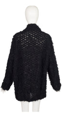 2018 Black Shaggy Pleats Oversized Cardigan