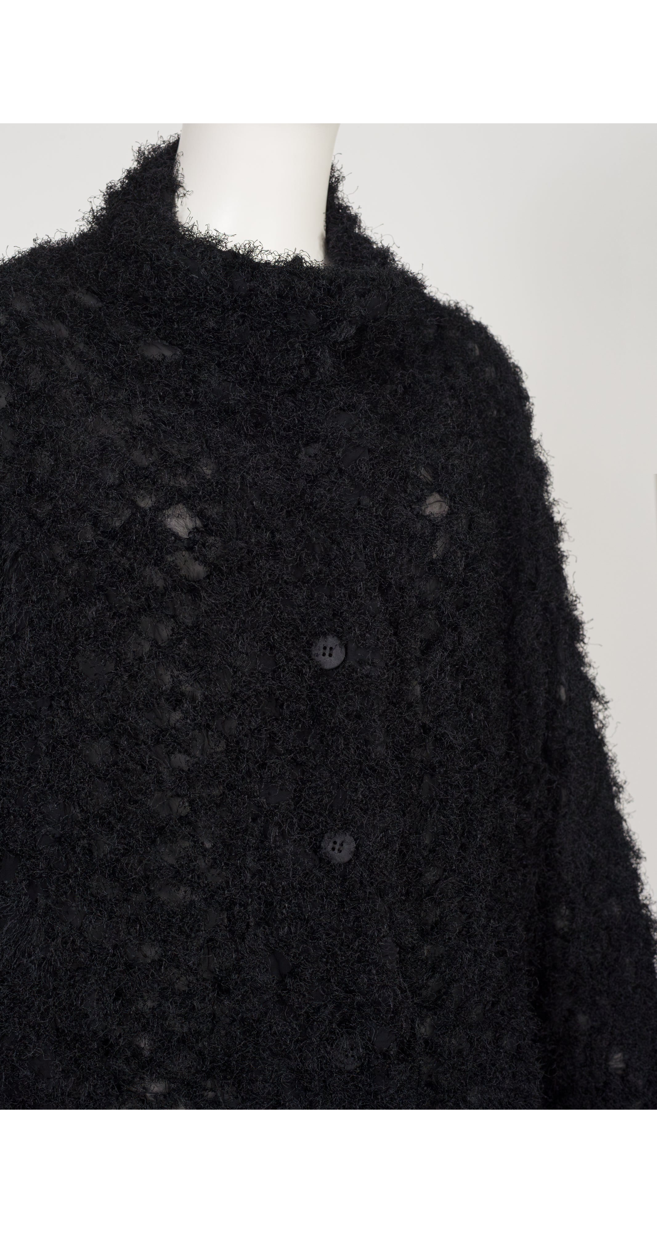 2018 Black Shaggy Pleats Oversized Cardigan